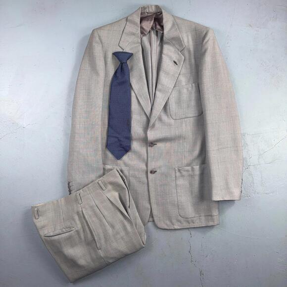 1960s 1970s VTG Mens 2 PC Suit 42 Jacket Coat Pants Gray Union Wool Rockabilly